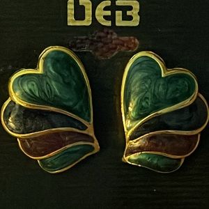 Beautiful, green and purple enamel vintage earrings by Deb stores